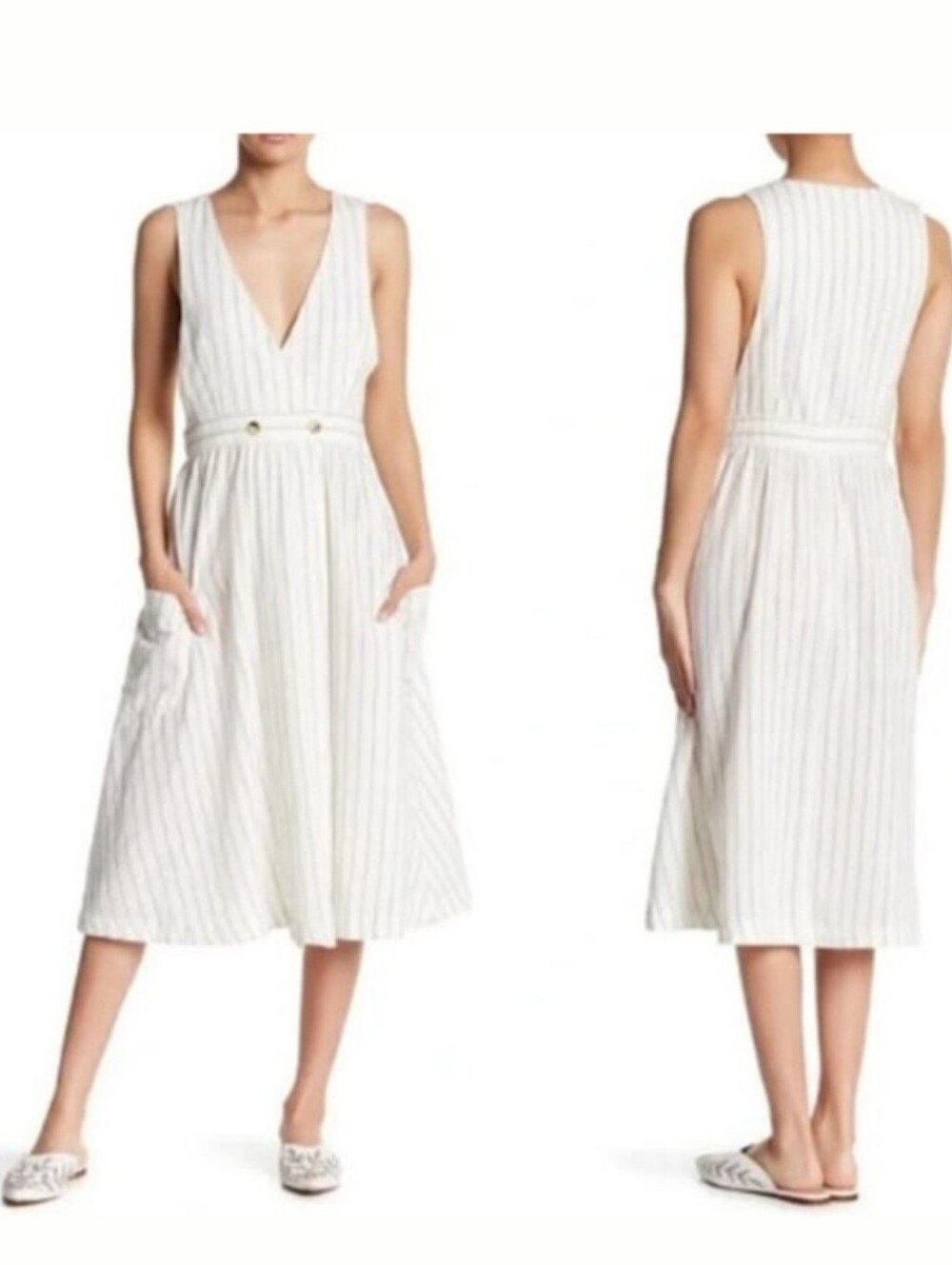 FREE PEOPLE Diana Sleeveless Striped Wrap Midi Shift Dress